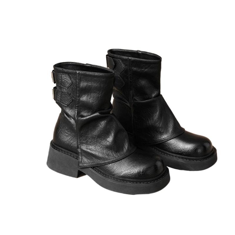 Winter Fashion Boots Flat Heeled Mid-calf Platform Boots Retro Style Comfort Shoe Botas De Outdoor Ankle Boots for Women