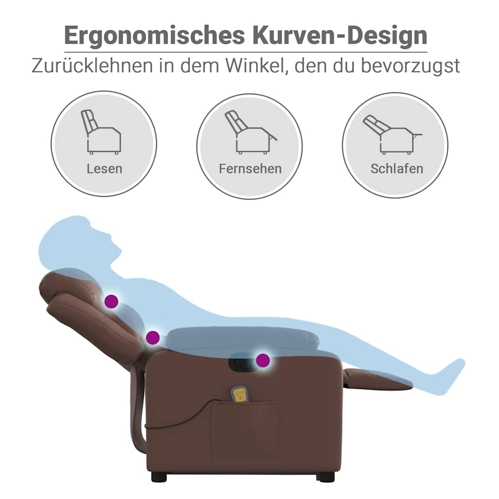 Recliner Chair with Lift Function Brown Faux Leather