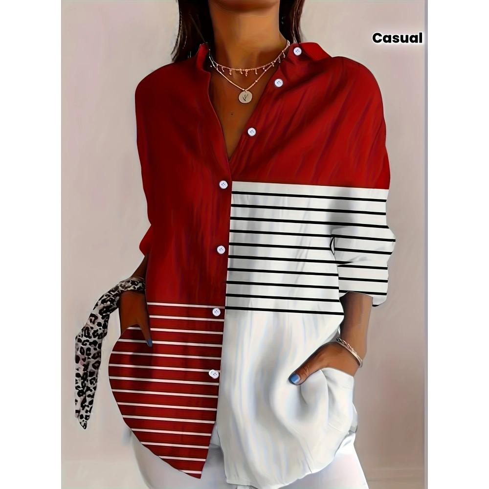 Women's Stitching Polka Dot Print Long Sleeve Shirt Spring and Autumn Fashion Casual Daily Wear Lapel Blouses Ladies Offce