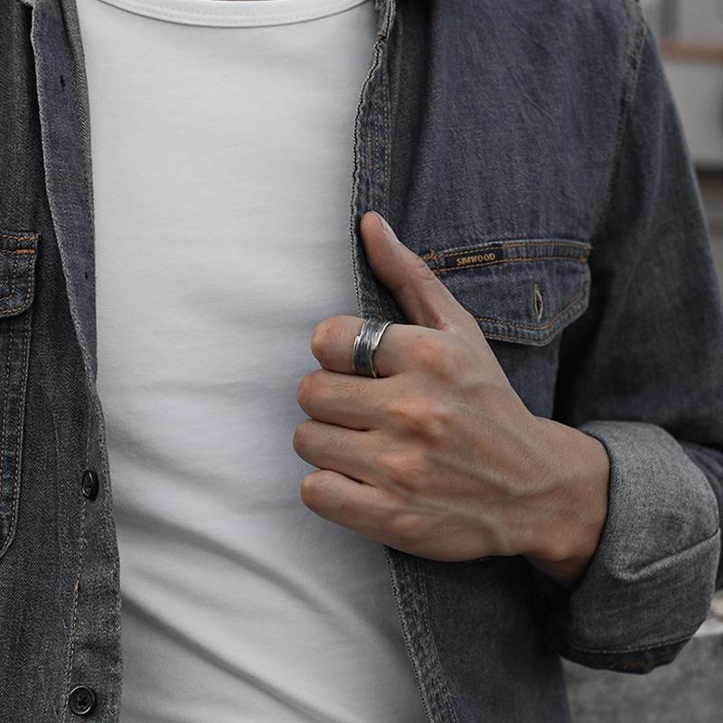 Retro Wave Traces Ring For Men Zinc Alloy Color Punk Gothic Hiphop Open Ring Trendy Accessories Handmade Copper Zircon Unisex Gift