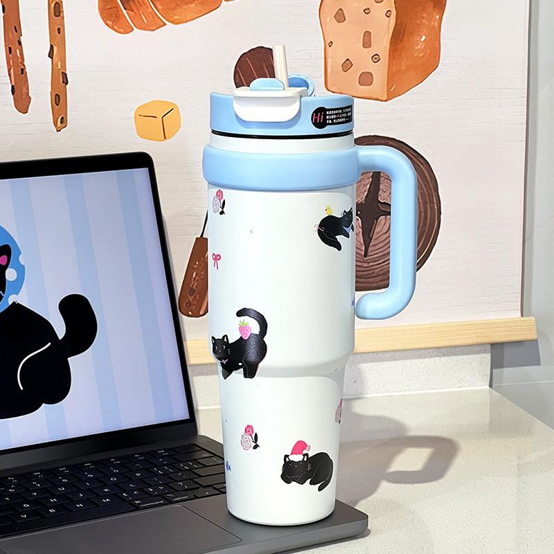 

Гигантская термобутылка для воды с ручкой и соломинкой для дома, офиса, путешествий Cat