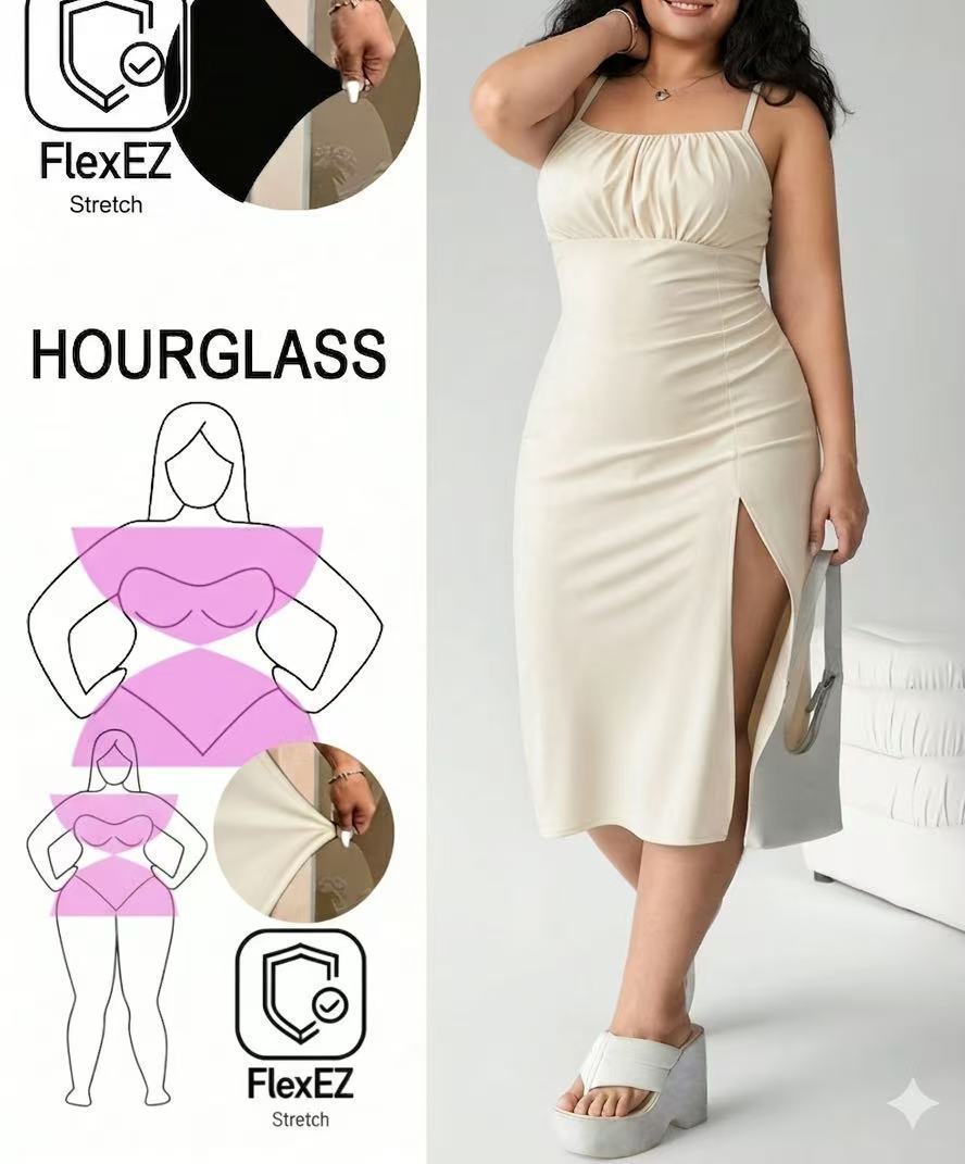 

Popular spring and summer pleated fashion sexy slit sleeveless suspender dress women XXXXXl слонова кістка