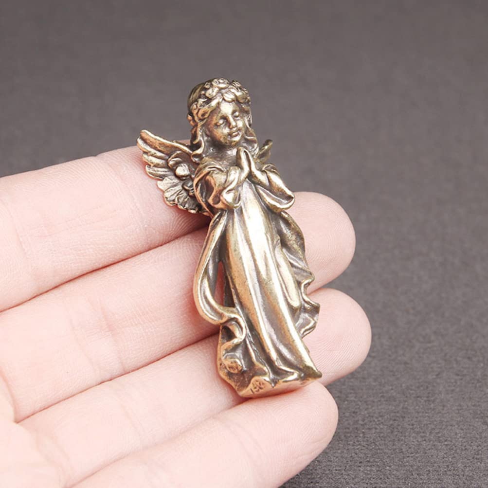 OUNONA Angel Interior Prayer Brass Mini Garden Cute Angel Photo Desktop Decor Figurine, Decor, Ornament, Sculpture, Decoration, Statue, Prop,