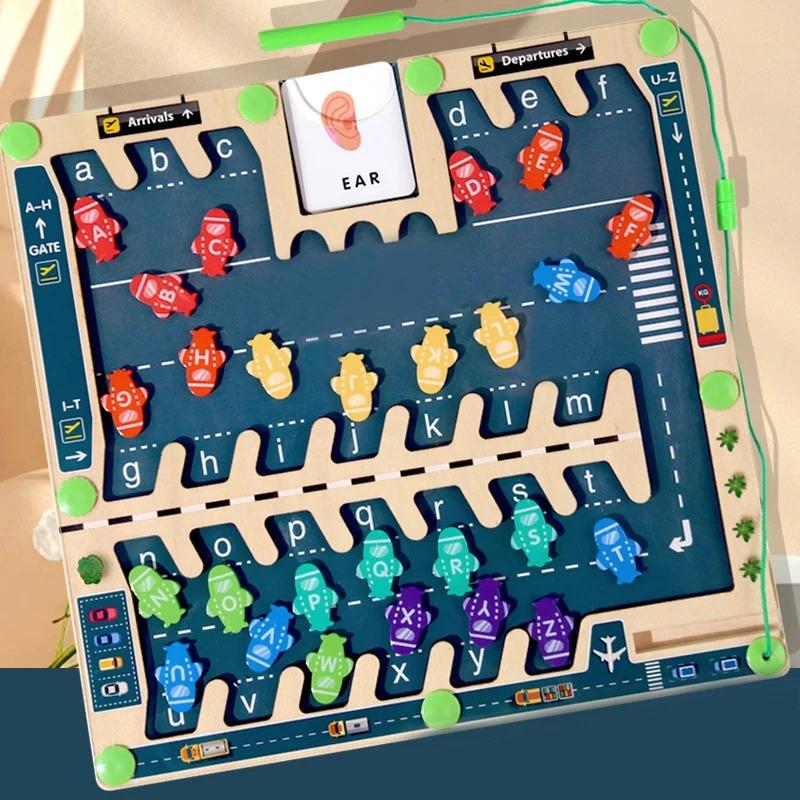 Magnetic Alphabet Board Montessori Magnetic Alphabet Maze Puzzle Parking Lot Puzzle For Children Preschool Magnetic Sorting Game