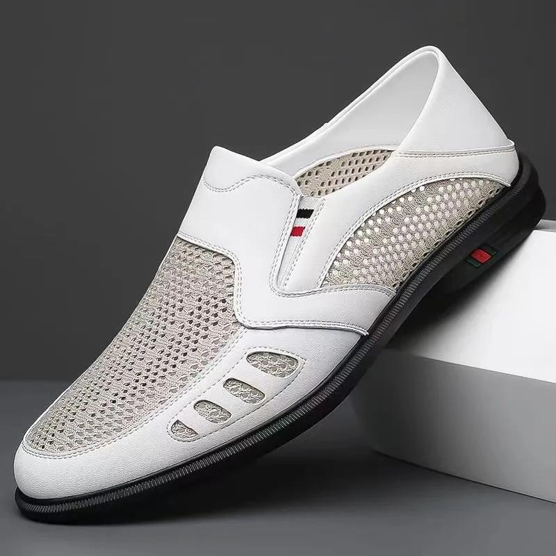 Fashion Summer Fashion Hollow Male Loafers Designer New Slip-on Business Men's Shoes Casual Mesh Leather Man Shoe