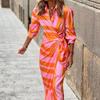 Elegantes geometrisches Muster Polyester Langarmkleid mit Polokragen für das Büro