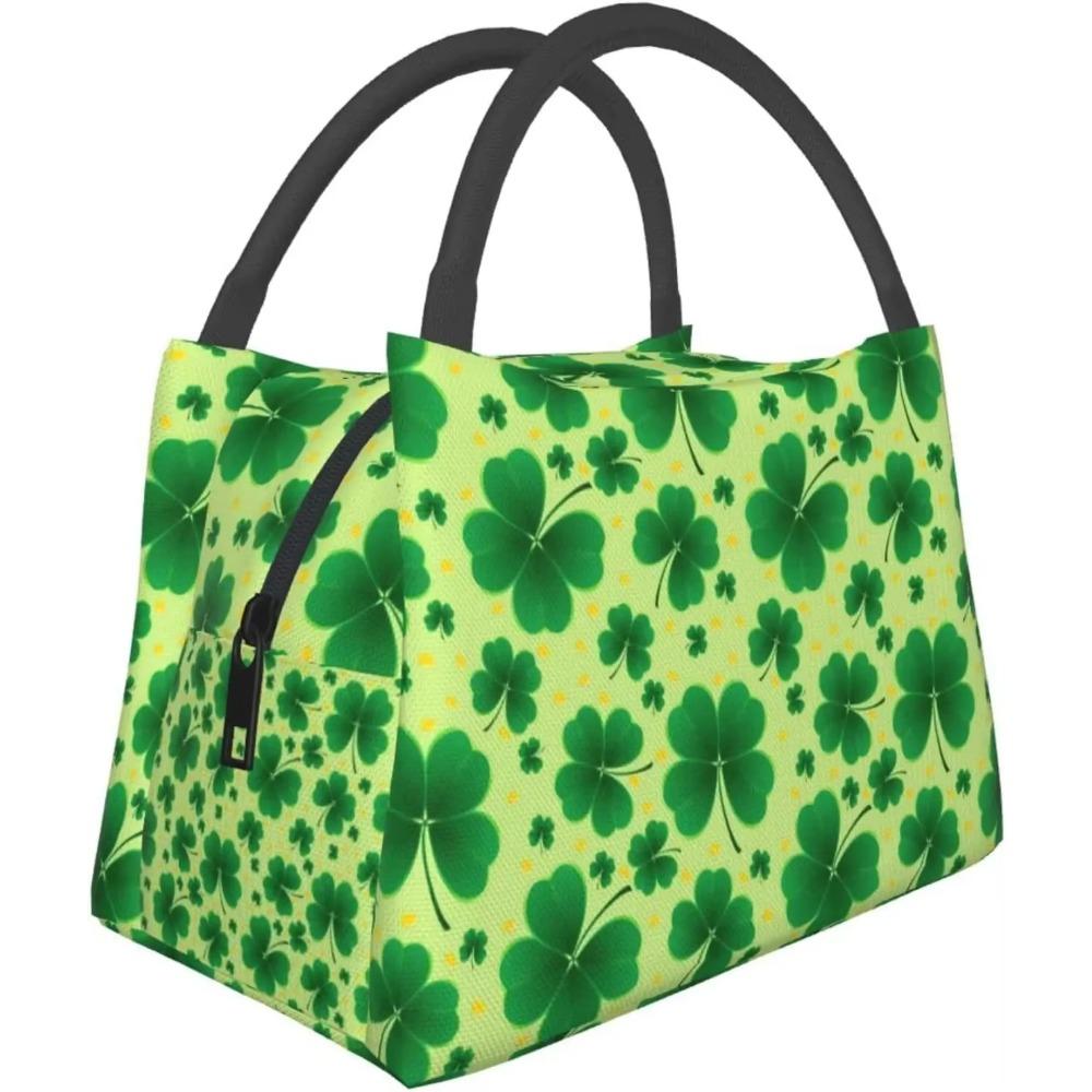St Patrick's Day Lunch Bag Tote Bag Shamrock Insulated Lunch Box for Women Men Portable Resuable Green Clover Lunch Organizer