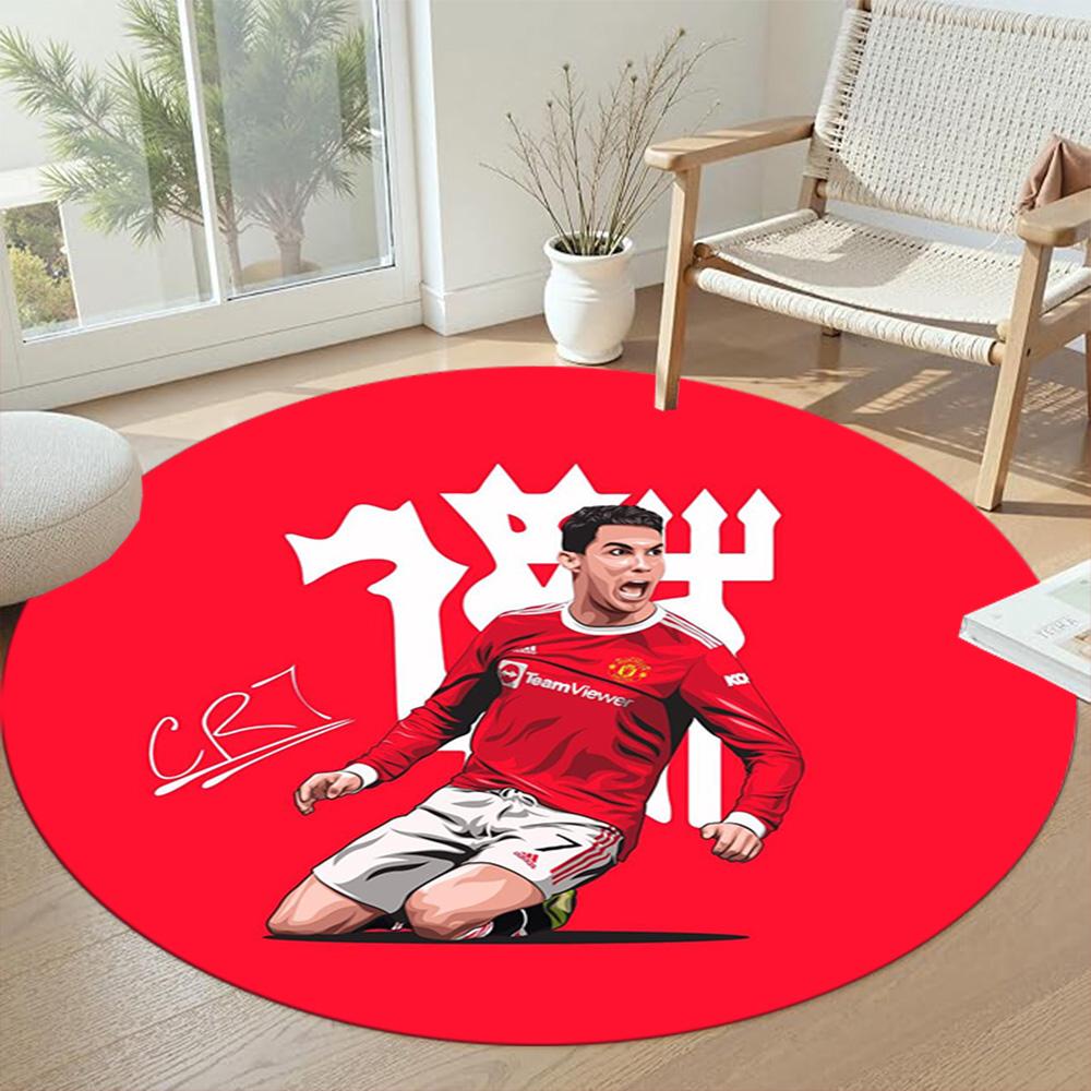Cristiano Ronaldo Round Carpet Perfect for Balcony Bedrooms Outdoor Game Room Anti-slip Round Rug Decorate Offices Birthday Christmas Gift