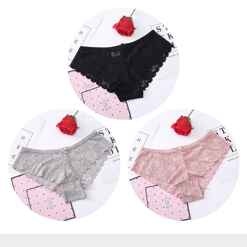 Panties for Woman Sexy Lace Breathable Female Underwear Panty Transparent Brief Girl Underpants Set M-XXL 3 Pcs/lot