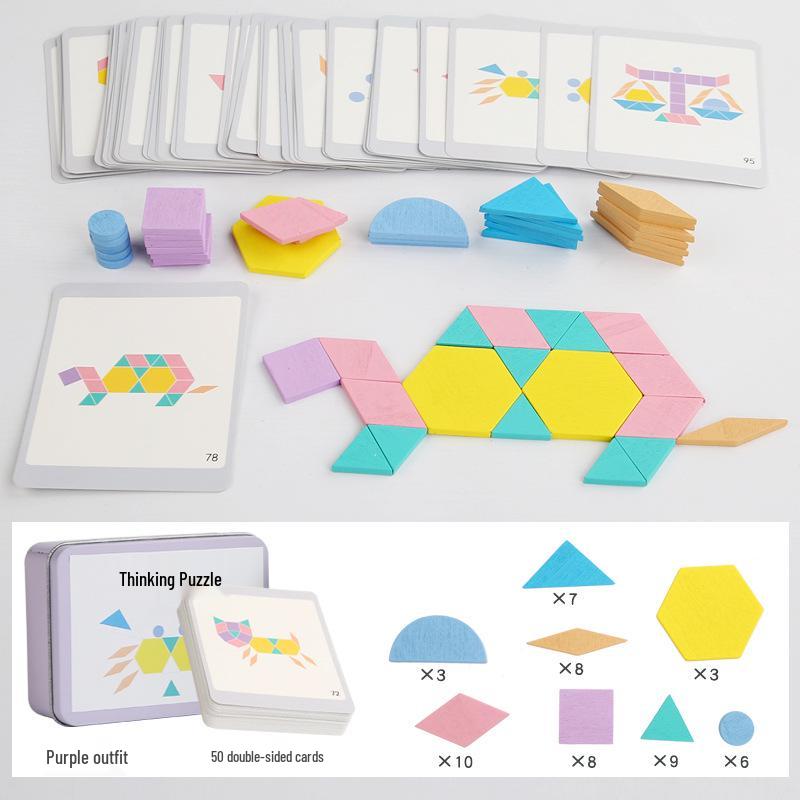 

Деревянный танграм: Детская игрушка для раннего развития с геометрическими блоками для практических занятий и развития интеллекта фиолетовый