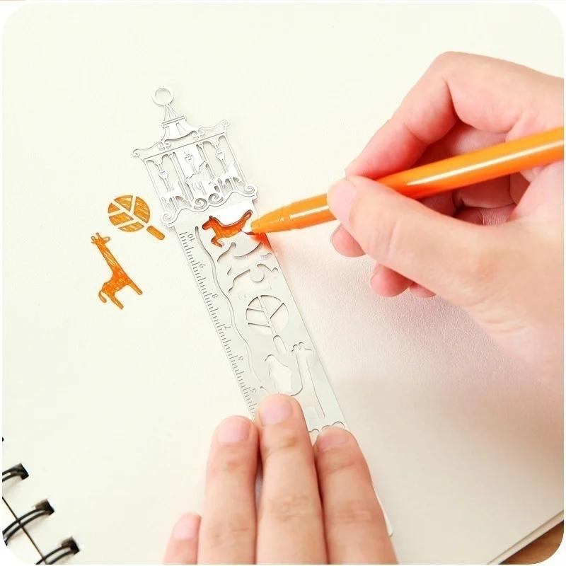 2Pcs Cartoon Pattern Metal Record Daily Templates for Quilting Ruler Multi-Function Bookmark Hollow Hand Account Tool