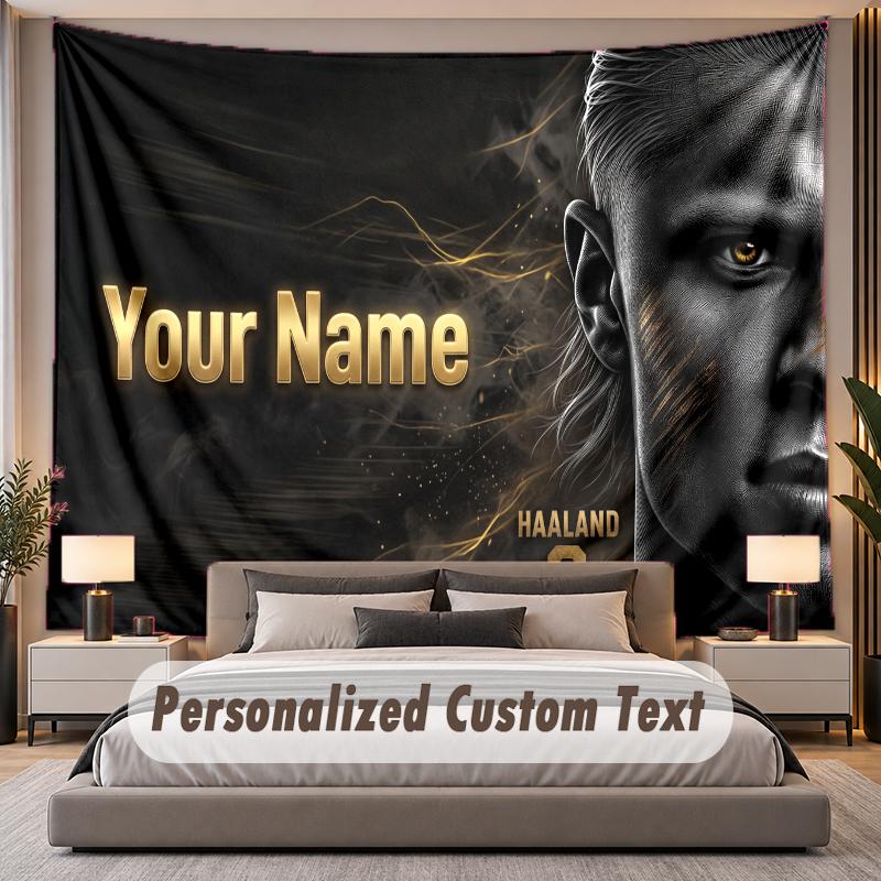Custom Name Text Tapestry Erling Haaland Personalized Polyester Wall Tapestry For Bedroom And Room