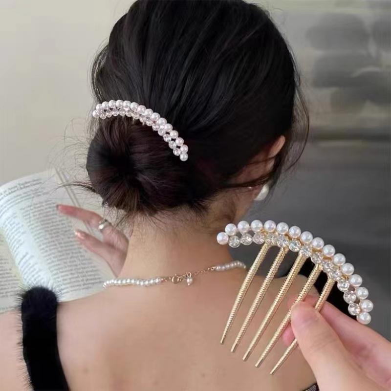 Pearl Alloy Comb Hairpin Hairpin Simple Hair Comb Temperament Hair Flower Hairpin Female Ball Head Hairpin Hair Accessories
