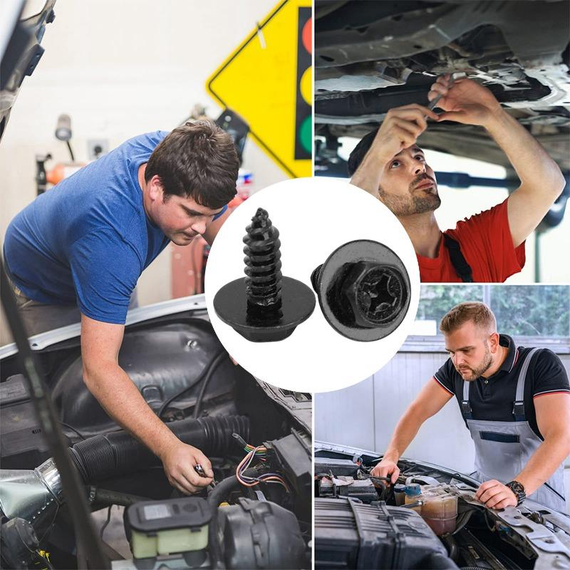 Black Car Bumper Fender Fastener Clip Hex Head Self Tapping Screws Universal Auto Fender Splash Seal Guards Rivet Clip Screws