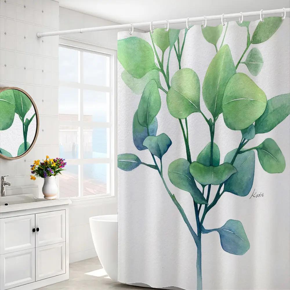 Purple Hydrangea Flower White Shower Curtain Landscape 3D Green Plant Waterproof Polyester Bathroom Curtains Bath Screen Decor