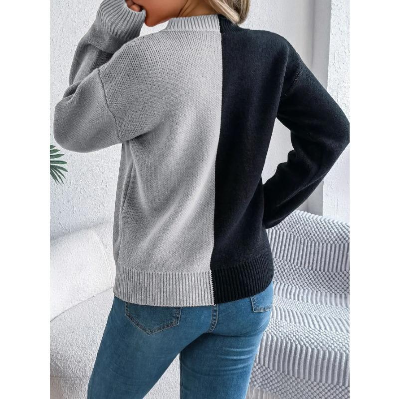 Autumn and Winter Women Halloween Pumpkin Contrast Color Knitted Long Sleeve Loose Sweater