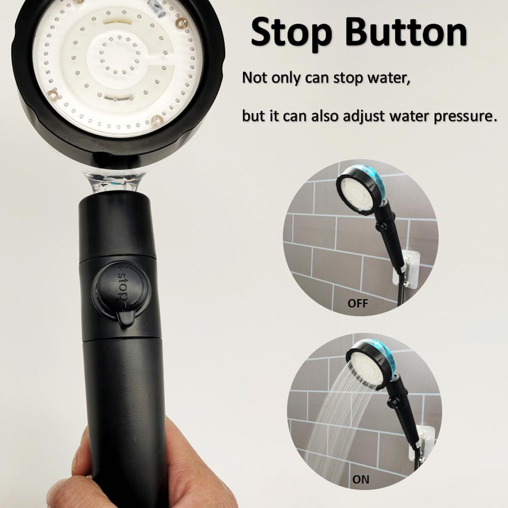 LED Temperature Sensor Shower Head With Stop Button 3/7 Colors Changes Turbo Propeller High Pressure Negative Ion Filter Shower