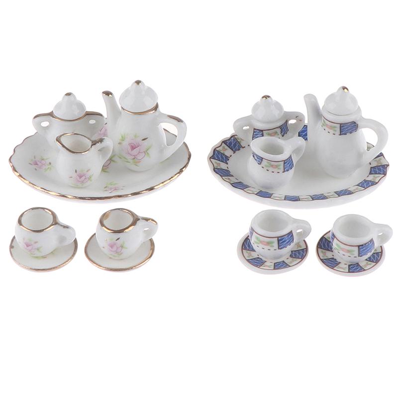1Set Ceramic Scale 1:12 Doll House Miniature Porcelain Tea Cup Set Tableware Kitchen Dollhouse Teapot DIY Toys