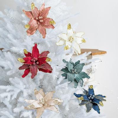 Faux Velvet Artificial Xmas Flower Vibrant Colors Large Size Festive Glitter Flower High-grade Merry Christmas Christmas Flower