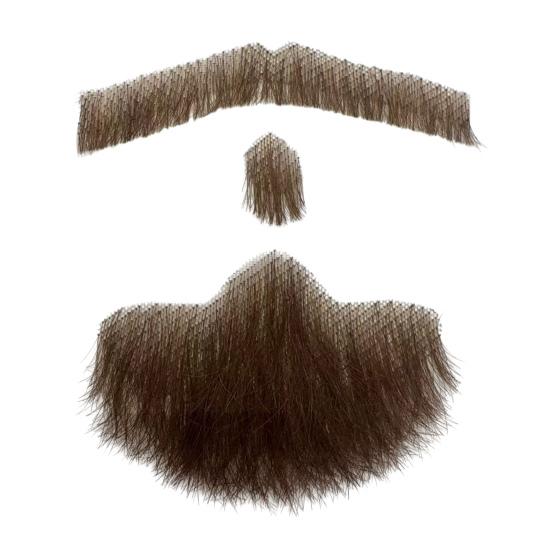 2Pcs Fake Beard Goatee Mustache Handmade Invisible Lace Facial Hair False Goatee Beard Halloween Dressing Men Makeup Drama Party Movie Prop