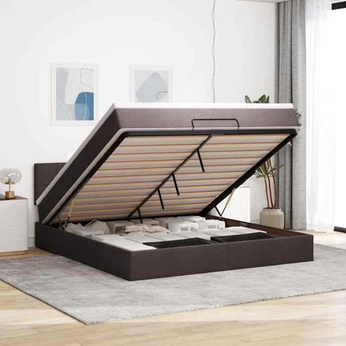VidaXL Ottoman Bed Frame with Dark Brown Mattress 180x200 Cm Fabric 3311480