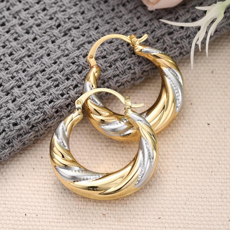 

CAOSHI Special Interest Metal Style Hoop Earrings Temperament Two Tone Engagement Party Accessories for Women Statement Zircon