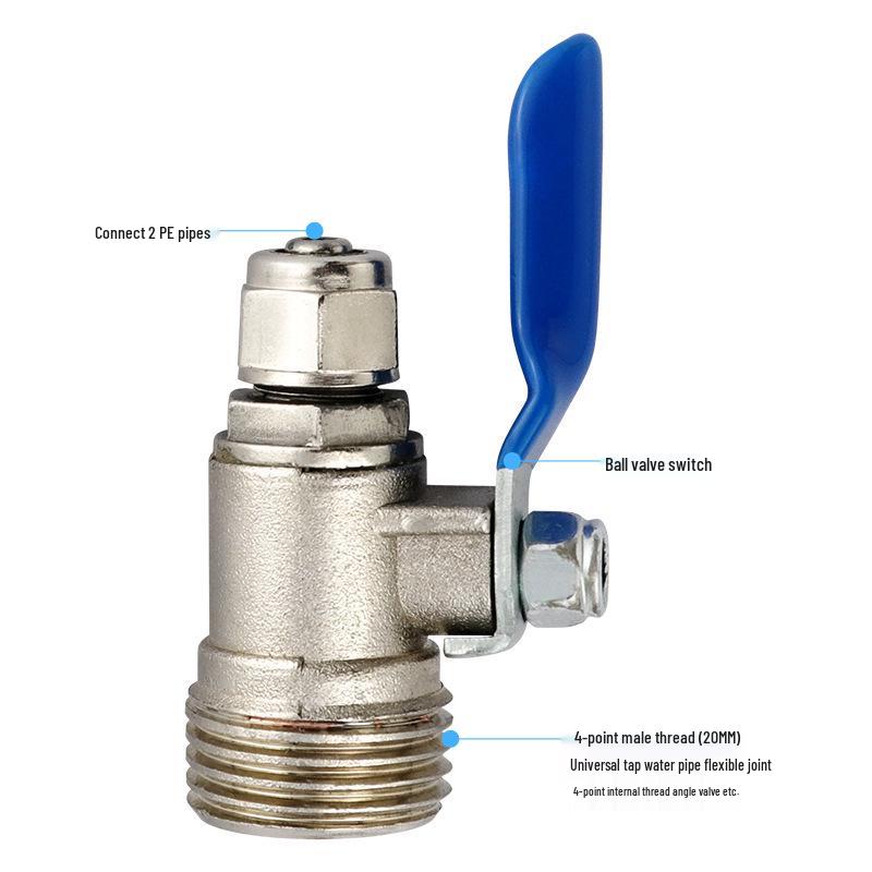 Metal 4-Turn 2-Way Ball Valve, 4-Point Male To 2-Point Water Dispenser Switch, Purifier Faucet Accessory