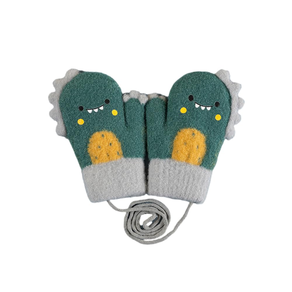 Winter Dinosaur Design Cute Animal Warm Fleece Thick Knit Gloves for Babies [fyetemon] Kids' Gloves, Print, Lining, (Green)