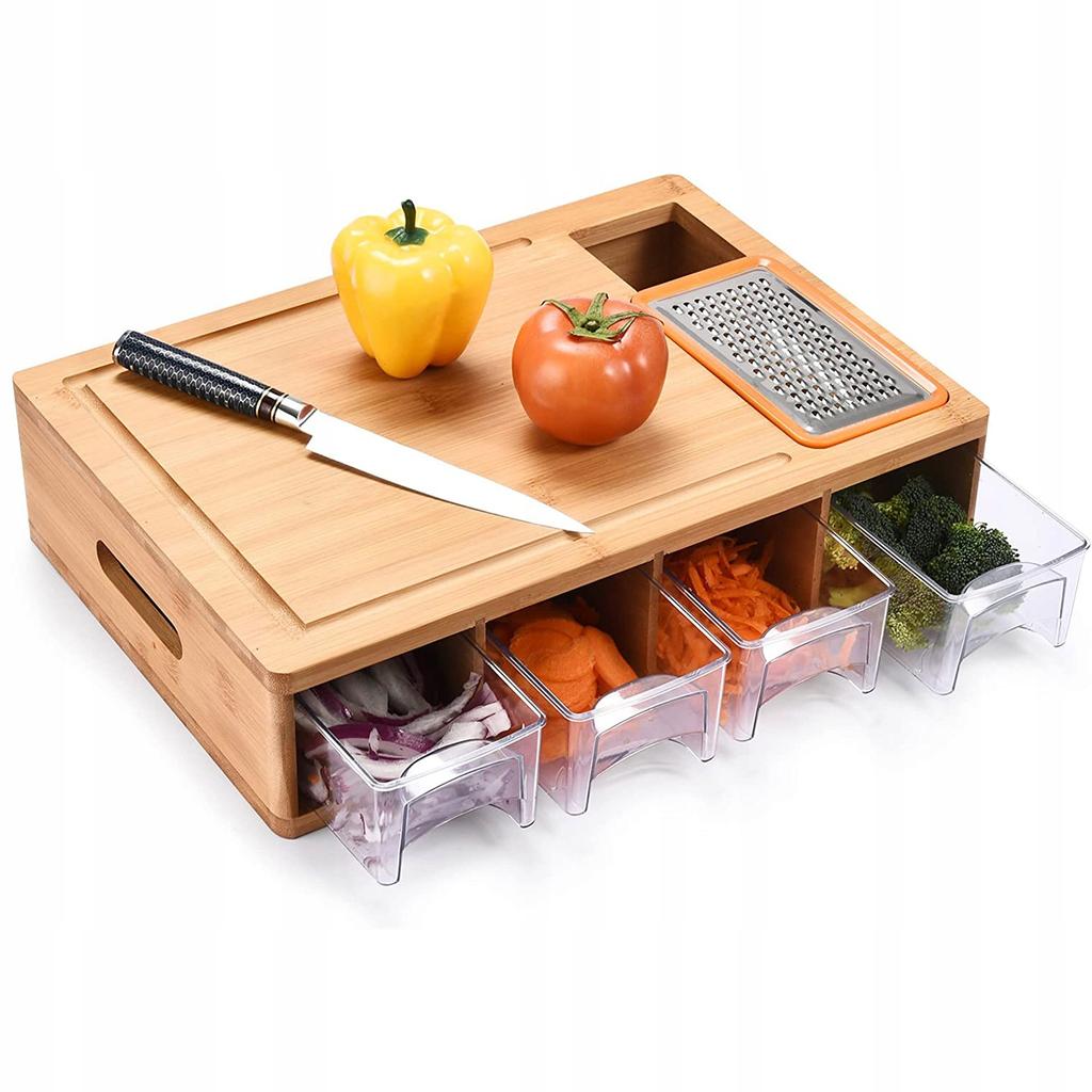Tagliere Multifunzione in Legno con 3 Cassetti e Grattugie Regalo