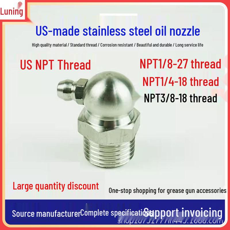 Nipplo di ingrassaggio dritto in acciaio inox NPT e coppa di pressione 1/8, 1/4, 3/8 Gomito