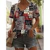 New Colorful Plaid Patchwork 3D Print T-Shirts Women's V-Neck Short Sleeve T Shirt Y2k Harajuku Tees Casual Tops Female Clothing
