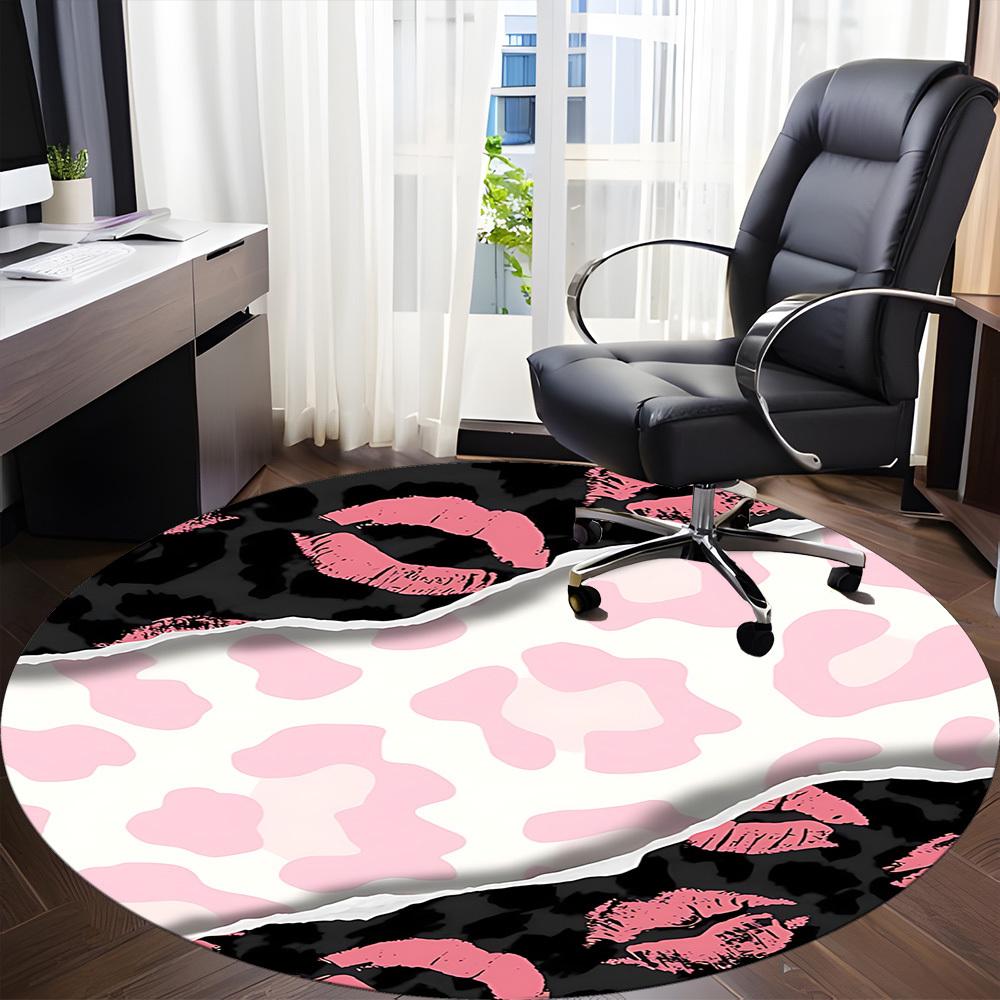 1pc Leopard Kisses Office Round Area Rug,  Mat Suitable ForOffice, Under Office Chairs Bedroom Living Room Home Decor, Room Deco