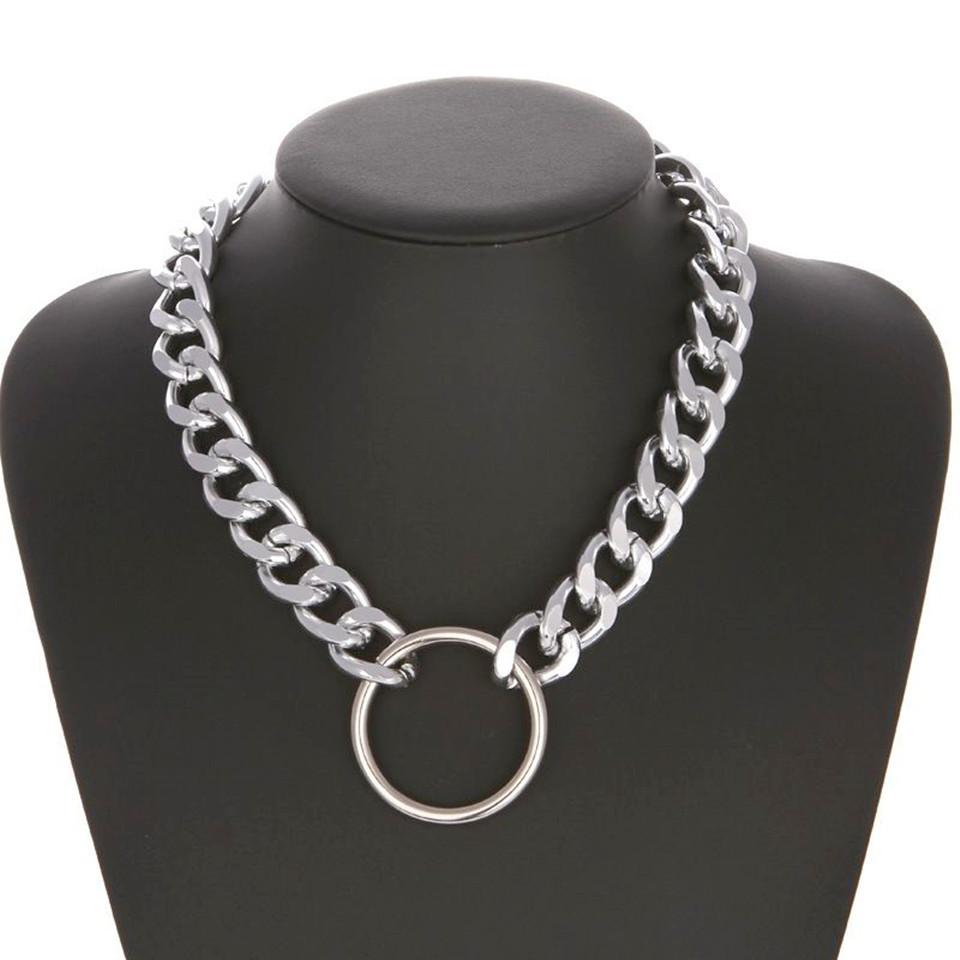 Popular European and American jewelry, punk exaggerated thick chain fashion necklace women, retro geometric circle necklace