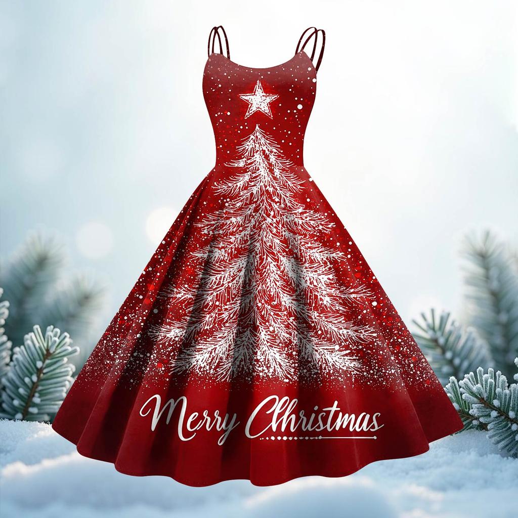 Women's Fashion Christmas Printed Sexy Strapless Gothic Cocktail Dress Punk, Vintage Dress.