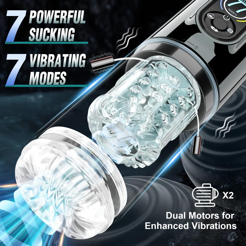6 in 1 Male Masturbator Vacuum Penis Pump with Upgrade Telescopic Sucking Licking Vibrating Adults Sex Toys for Men Trainer