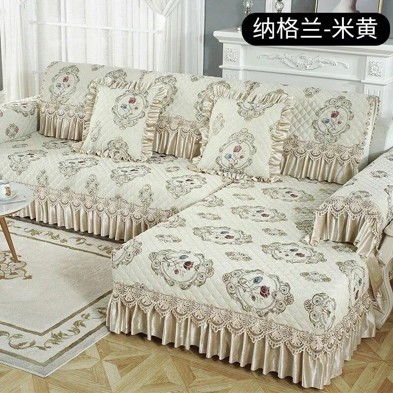 European Style Large Skirt Sofa Cover Four Seasons Universal Anti Slip Sofa Cushion High Grade Lace Fabric Sofa Towel Cushion