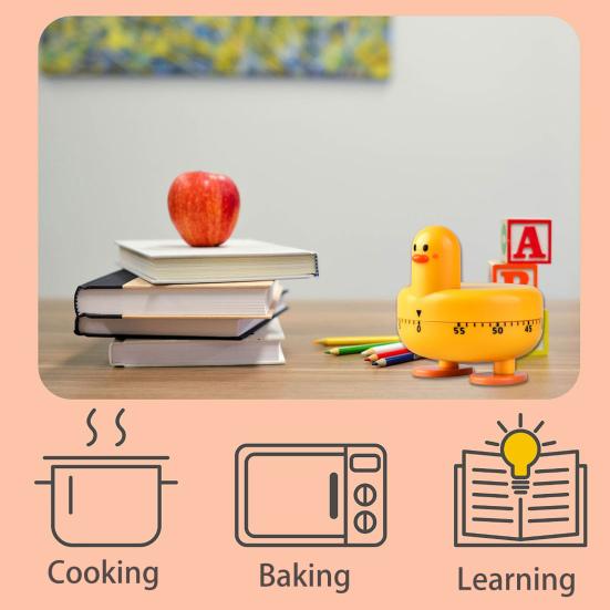 Kitchen Timer Eye-catching Cartoon Shape Plastic Lovely Duck Mechanical Study Timer for Home