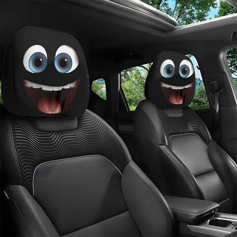2PCS Car Headrest Covers Double-Sided Cute Funny Cartoon Eyes Car Seat Head Rest Protector for Auto Front Seat Rest Decoration