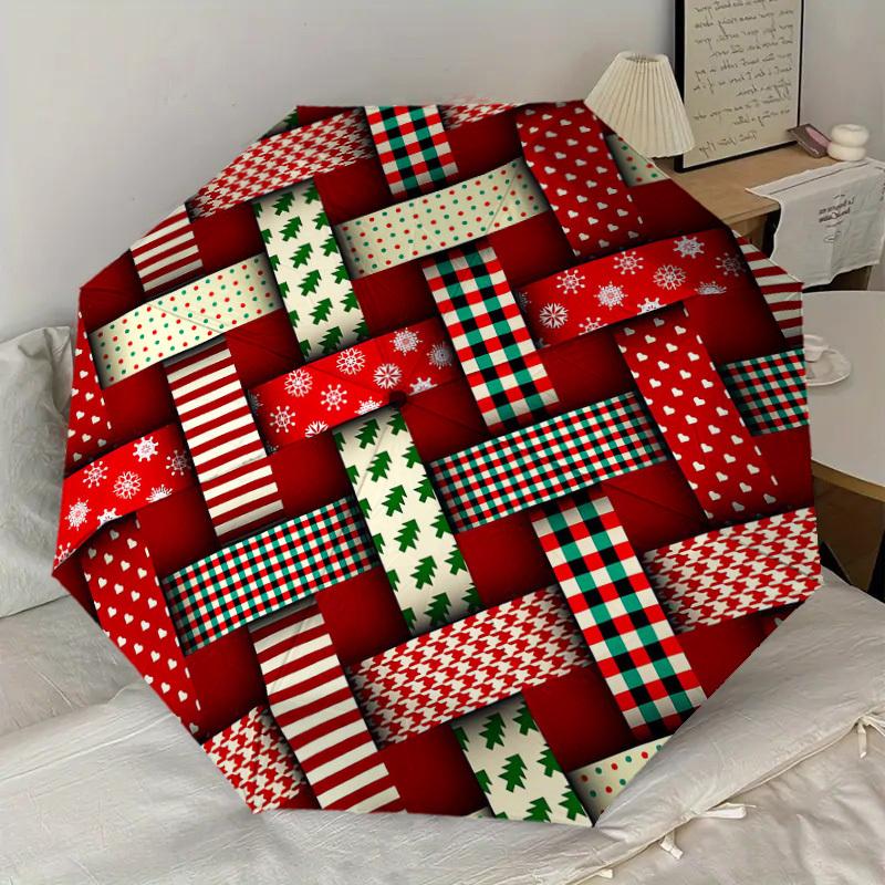 1pc Christmas, Plaid Pattern Umbrella  Automatic Opening and Closing Umbrella, High quality Umbrella, Ideal Gift for Her 218