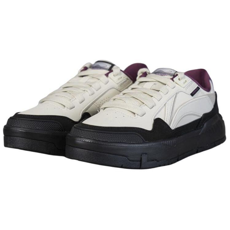 Li Ning Common 80s Comfortable Fashion Non-Slip Wear-Resistant Low-Top Skate Shoes Women Sneakers White Black AGCU158-4