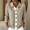 European & American Striped Knit Button Cardigan: Autumn/Winter Casual Solid Color Fashion for Women 2026