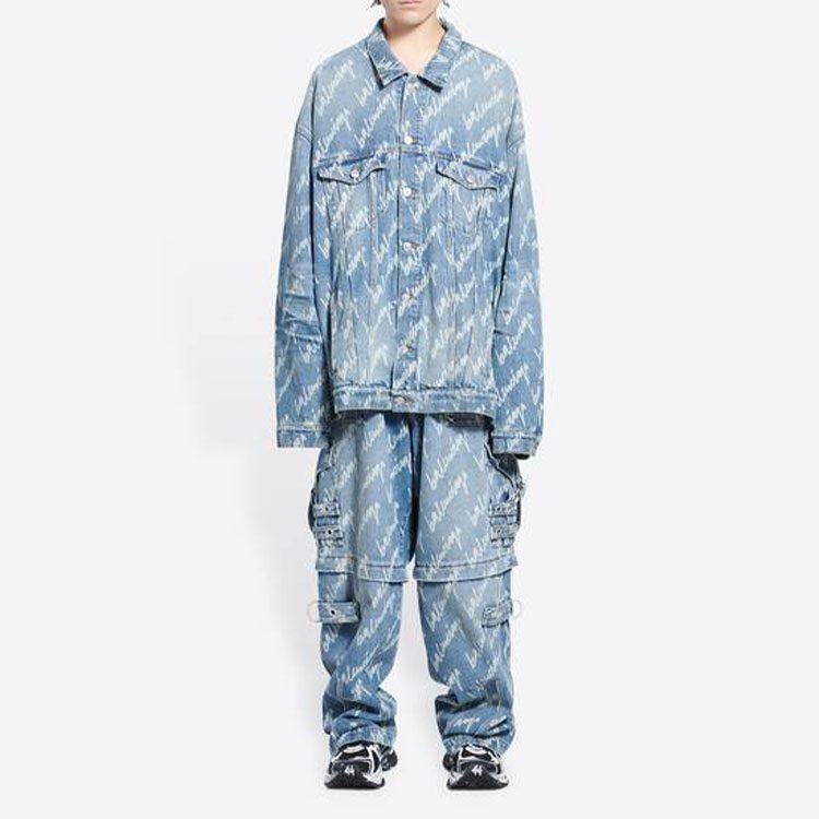 Balenciaga All Over Logo Oversized Denim Jacket 681690TJW904200