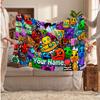 Geometry Dash Personalized Flannel Blanket, Custom Printed Text Name, Warm Soft Blanket For Couch Bed