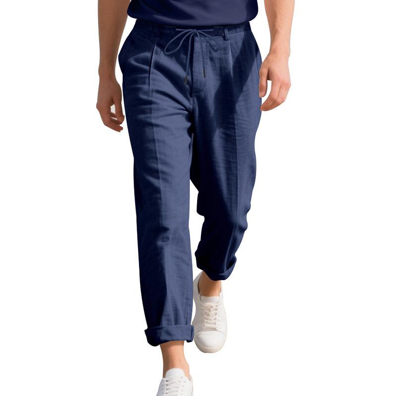 American Men s Loose Casual Loose Straight Casual Pants Linen Trousers S темно-синий