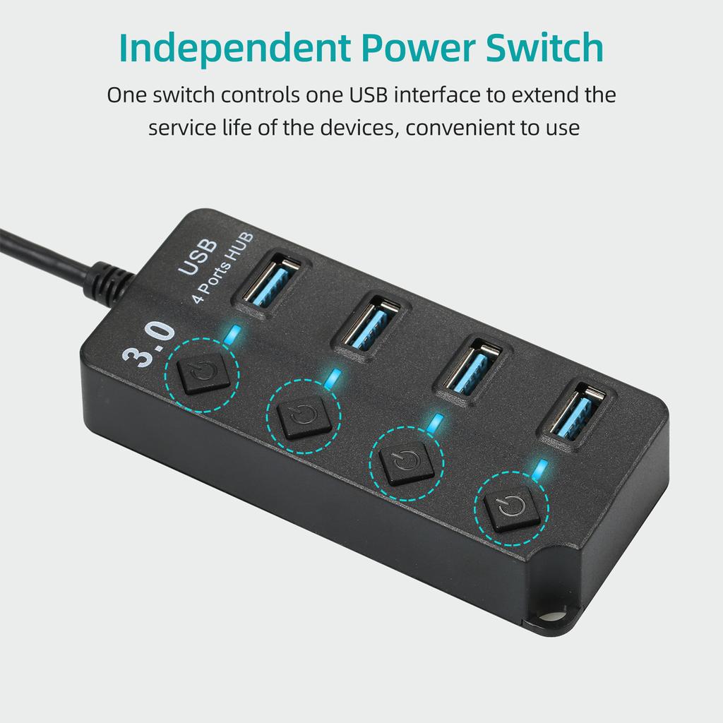 4 in 1 High speed USB3.0 Hub Converter with 4 USB3.0 Expansion Ports Independent Power Switches Support Mouse Keyboard