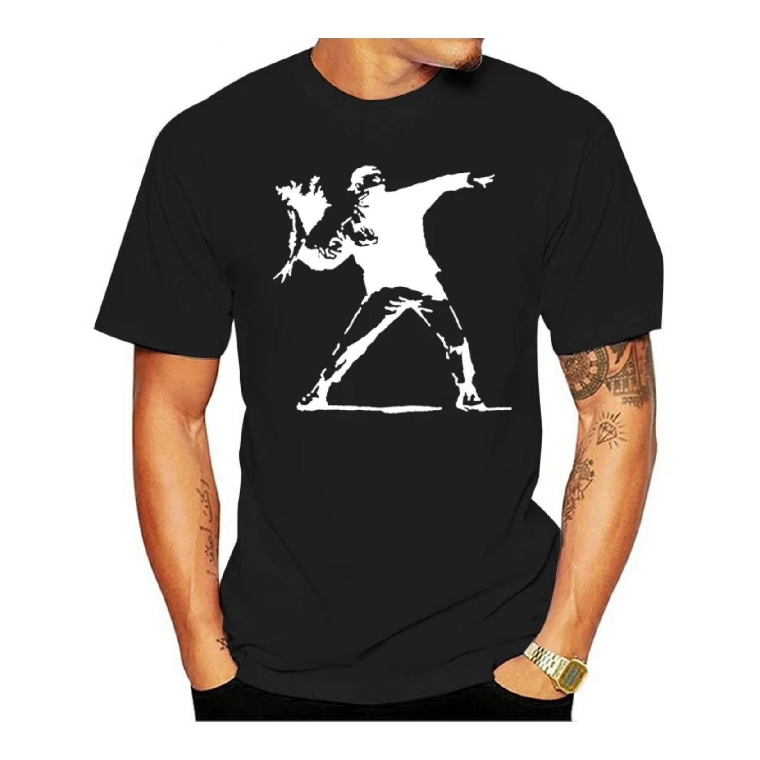 

2023 Fashion Cotton T-shirt Banksy Street Art Revolution Flowers Not Molotov Men S Top Black Custom Made XXXXXL чорний