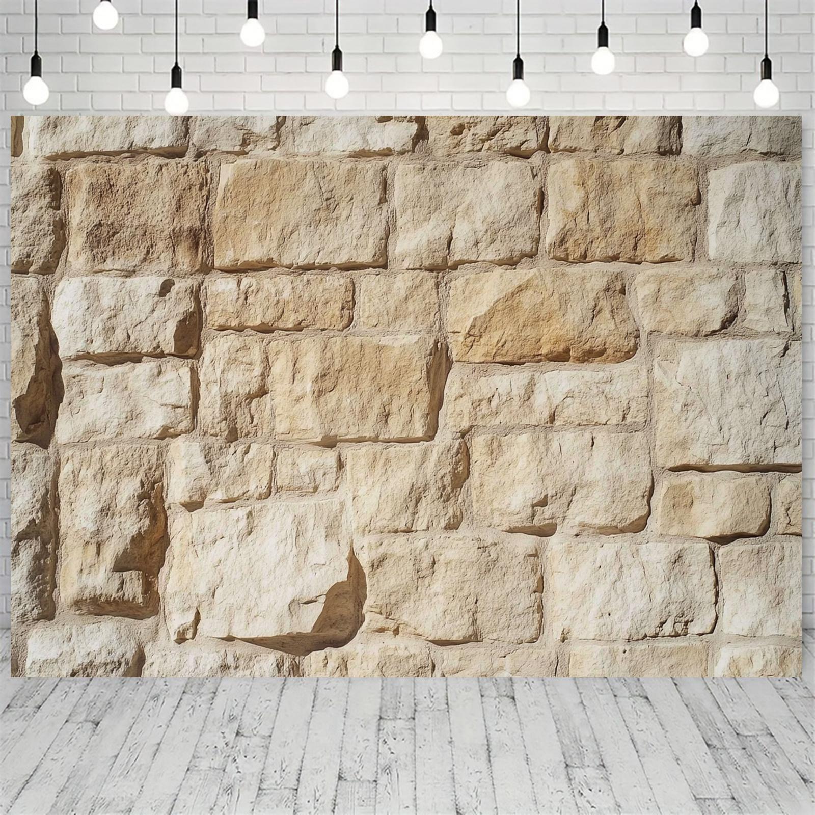 A rural brick and stone wall background made of polyester material suitable for medieval castle themed photography 100x150cm