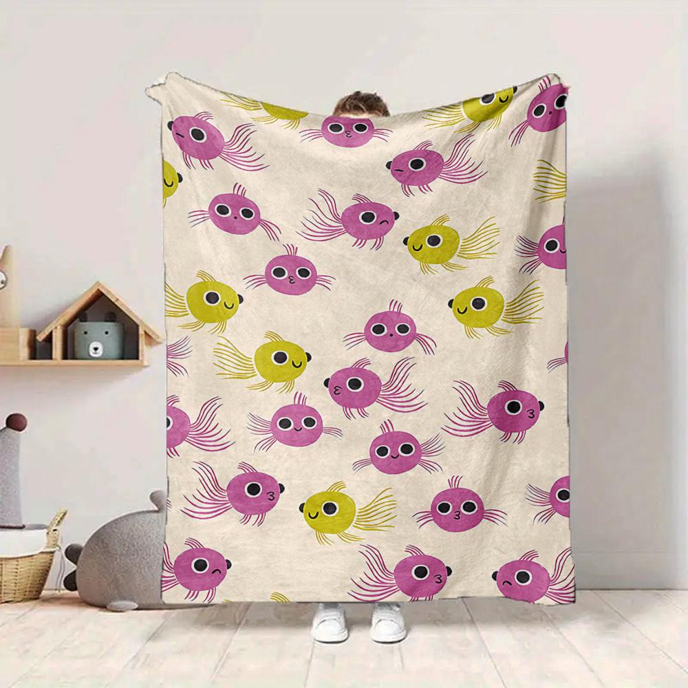 1pc Fish Friends Print Blanket   Lightweight Flannel Throw Blanket For Sofa, Bed, Living Room, Office, Outdoor Travel, Camping