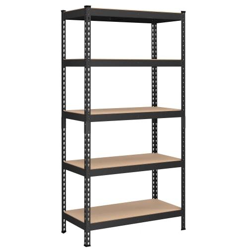 SONGMICS 5-Tier Steel Rack, 90cm Wide, Open Shelving Unit, Stylish Kitchen Storage Rack, Bookshelf, 875kg Weight Capacity, 180*90*45cm, Black, GLR450B