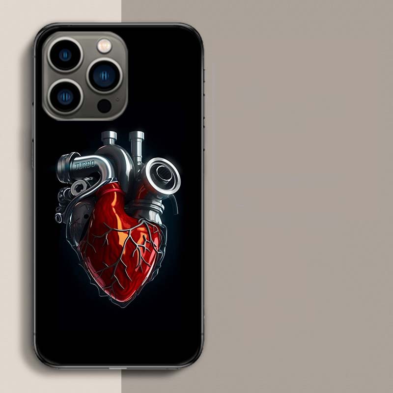 Heart Shaped Engine Phone Case For Iphone 17 Air 15 Pro 14 Plus 16 Pro Max 12 13 Mini 11 16E X XS Cover Cute Fundas